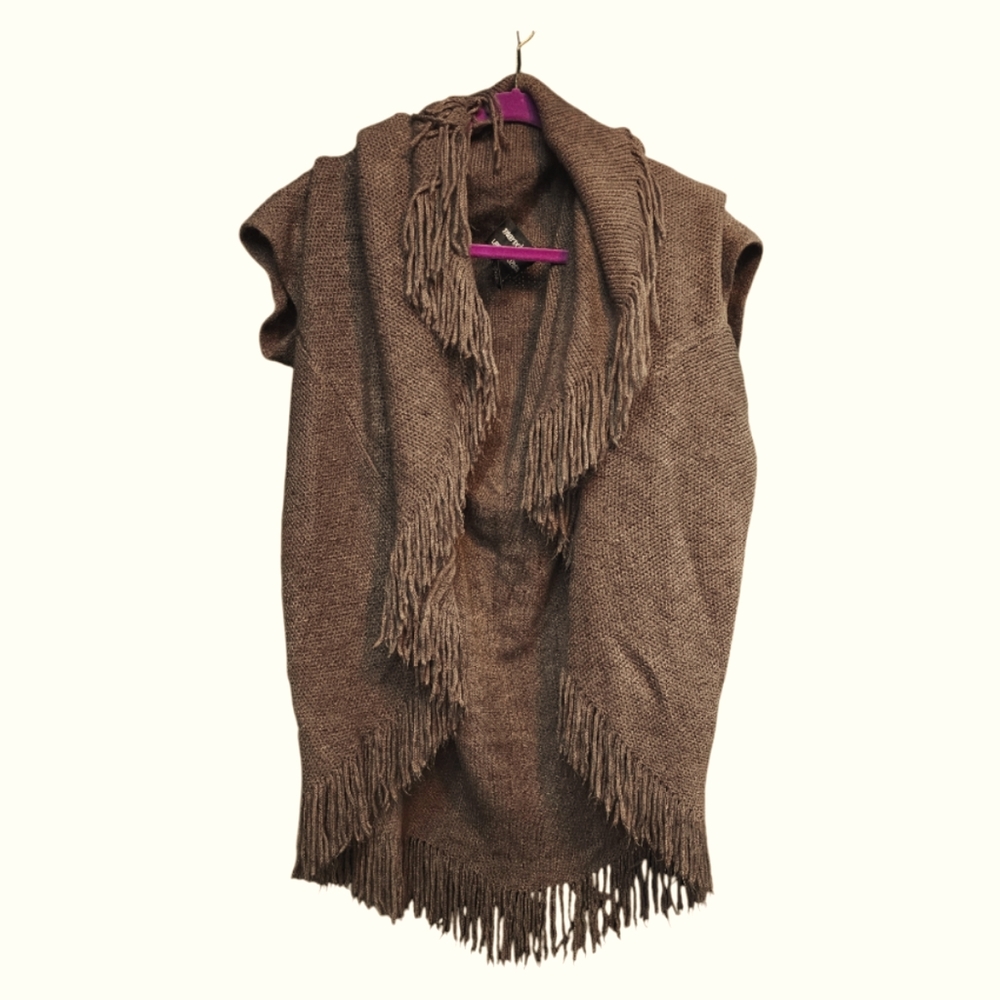 Lizden Brown Fringe Cape, Shawl One Size